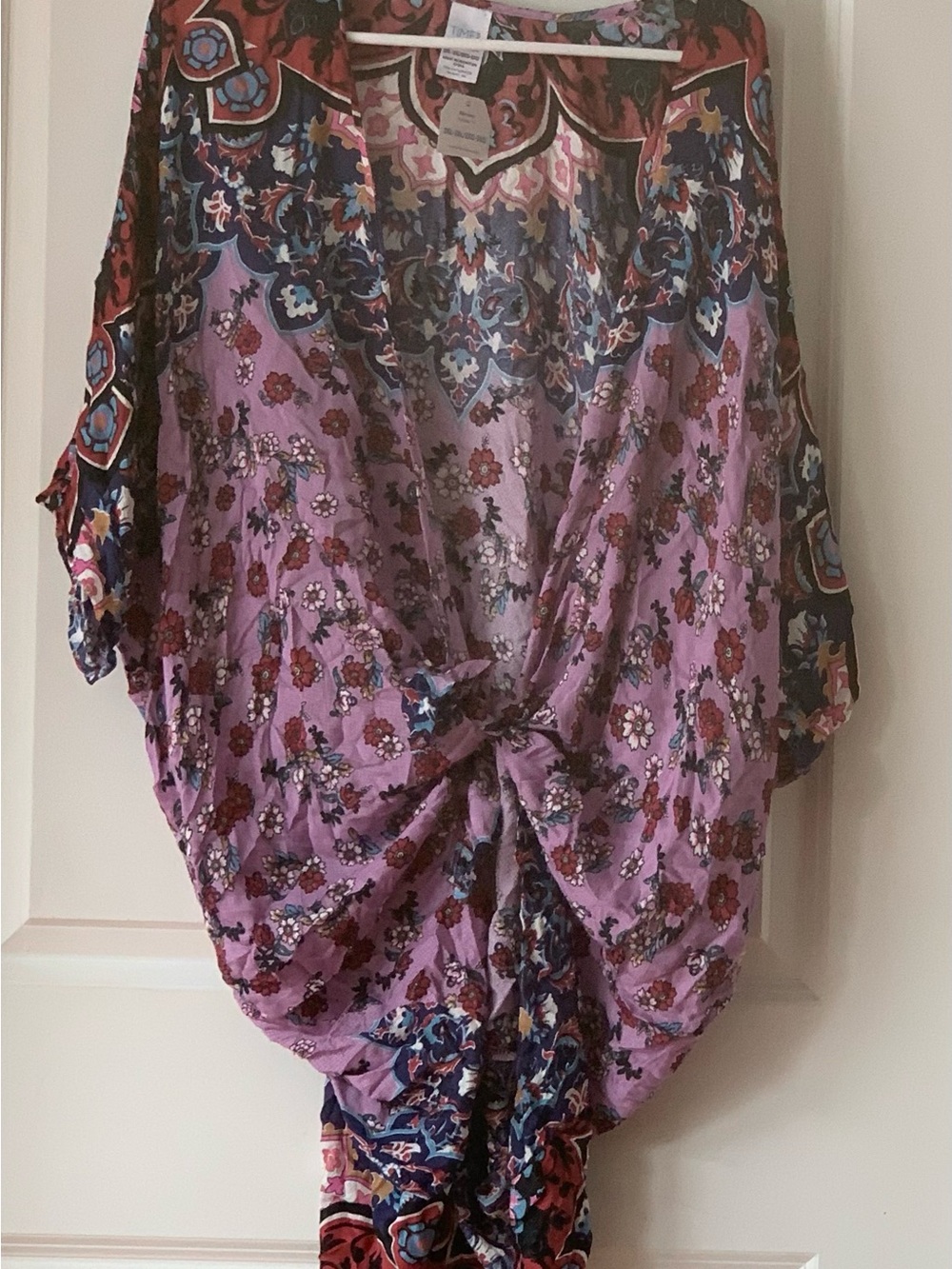 Time & Tru Purple Floral Tie-Front Womens Top